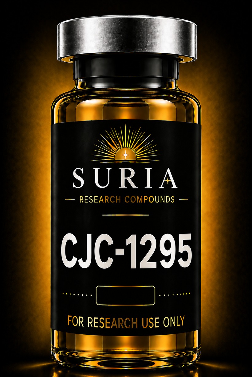 Vial of CJC-1295 No DAC research compound with silver cap and Suria label